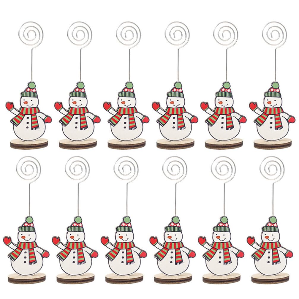 PRETYZOOM 12pcs Christmas Place Card Holder Wire Santa Snowman Photo Stands Table Number Cards Memo Note Clips for Holiday Party Decorations