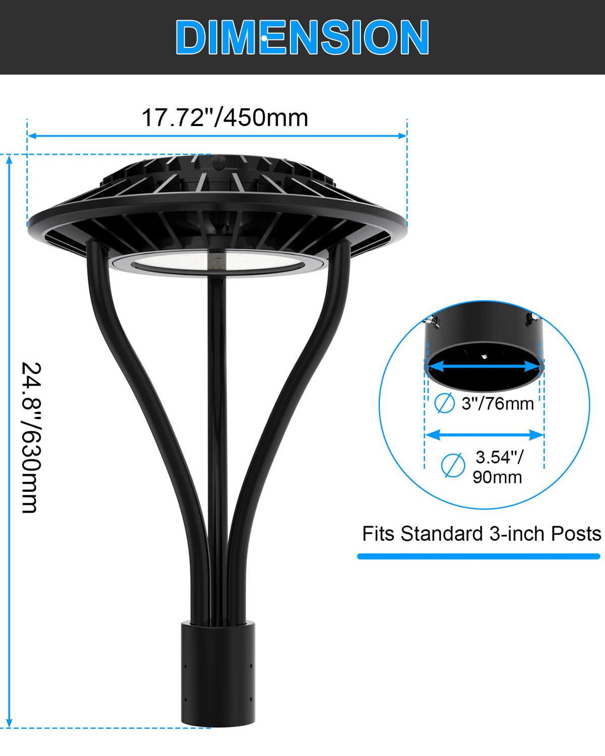 ADUB LED Post Top Light 100W 14,000LM, ETL Listed LED Post Lights Outdoor, 300W LED Flood Light ETL Listed, 42,000LM