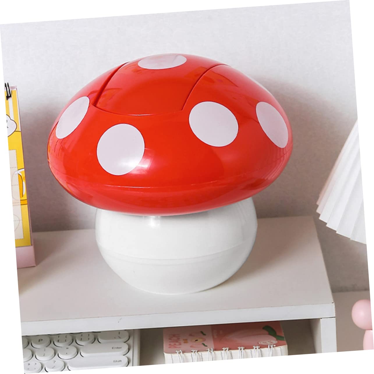 WHAMVOX Mushroom Shaped Garbage Can with Lid Decorative Trash Container for Kitchen Desk