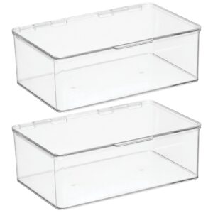 mDesign Plastic Craft Stackable Storage Organizer w/Hinged Lid - Easy-to-Carry Crayon, Bead, Sewing, Hobby Supply Container - Arts and Crafts Organizer Storage Box - Lumiere Collection, 2 Pack, Clear