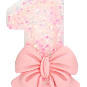 ElekFX Birthday Candle for Cake, 1 Candle - Pink Glitter with Bowknot, 2.76 inch Happy Birthday Candle, Cake Topper Decoration for 1 Year Old Birthday Party (Number 1)