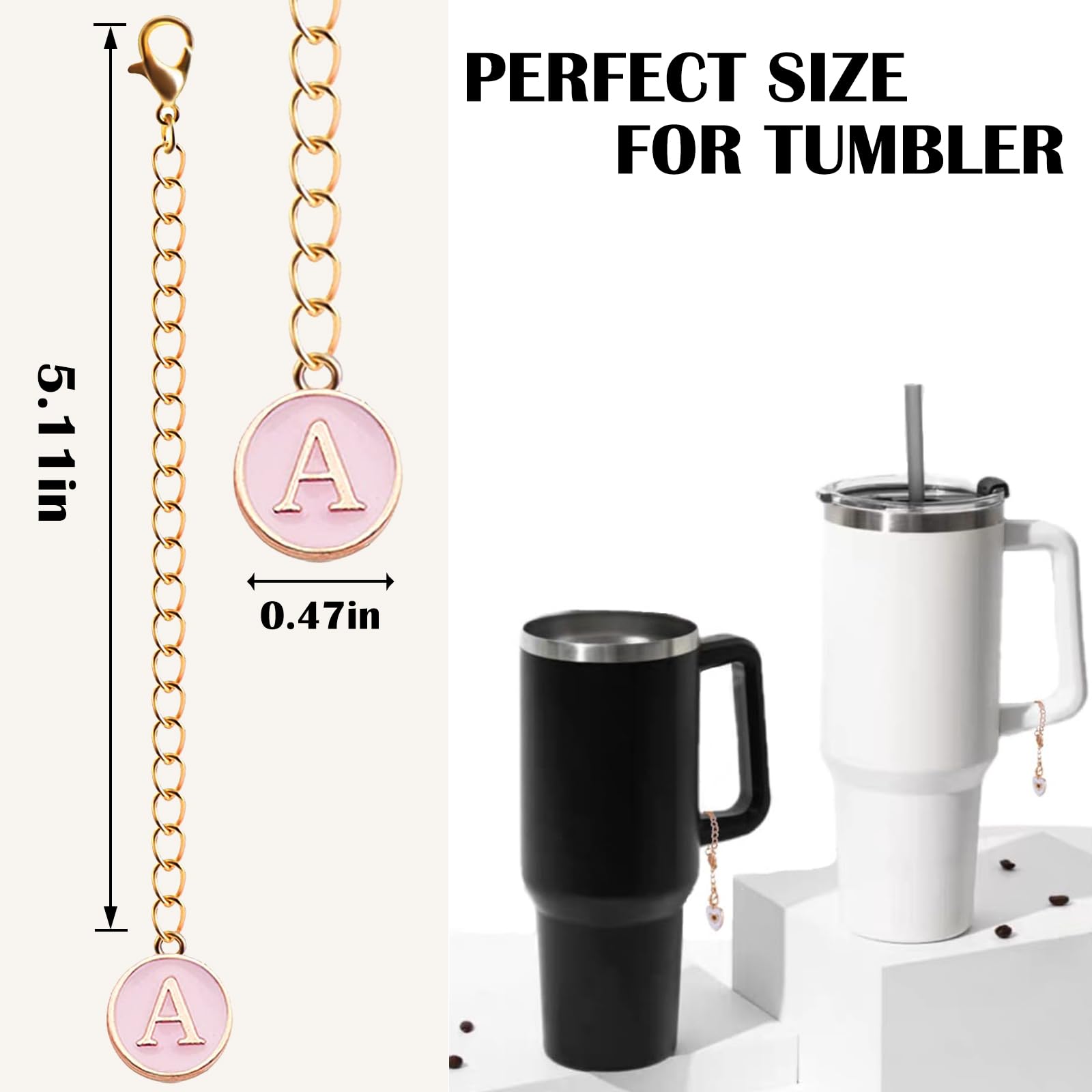 Ekarley Letter Charm Accessories for Stanley Cup, 3Pcs Initial Chain Water Bottle Handle Name Id Charm for Tumbler Cups-M