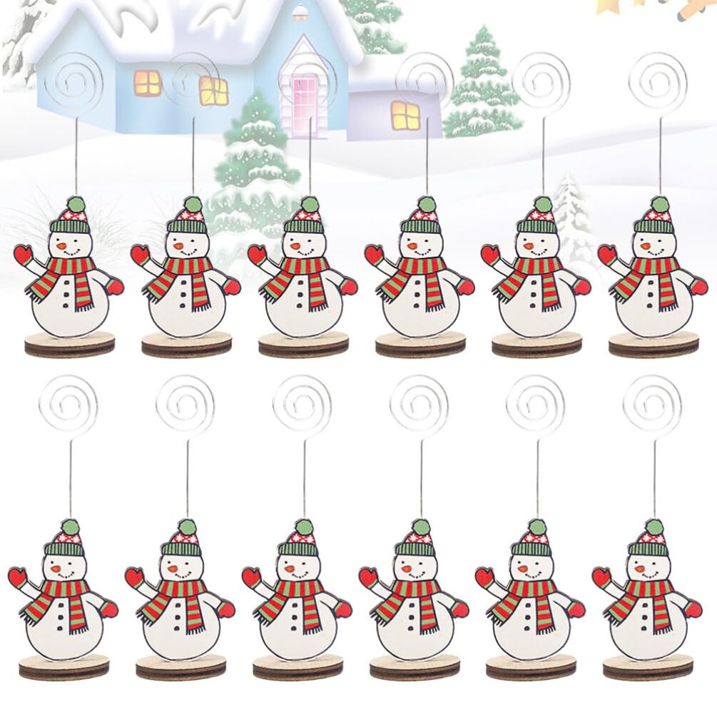 PRETYZOOM 12pcs Christmas Place Card Holder Wire Santa Snowman Photo Stands Table Number Cards Memo Note Clips for Holiday Party Decorations