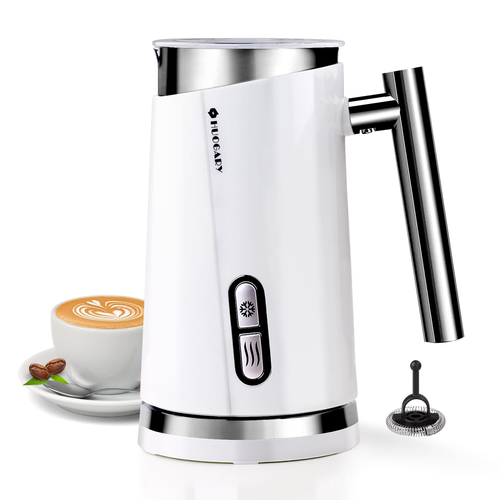 Huogary Milk Frother, Electric Milk Frother and Steamer,Warm and Cold Milk Steamer with Temperature Control, Milk Steamer and Frother for Latte, Coffee, Cappuccino (10.5oz/300ml) (white)