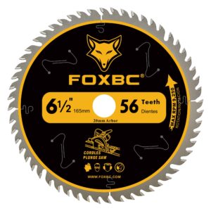 foxbc 6-1/2" 56t carbide-tipped track saw blade compatible with makita b-07353 plunge circular saw, wen ct1065, compatible with makita b-57342, wen bl655 saw blade