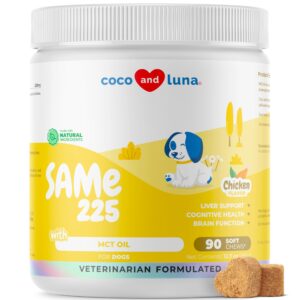 same for dogs - 90 soft chews - s-adenosyl-l-methionine - with mct oil for better absorption - promotes brain health, liver support, and cognitive function