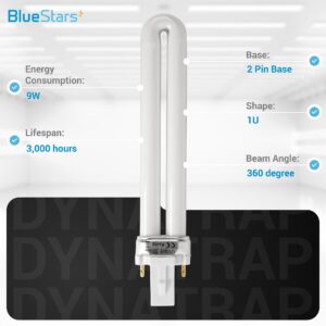 BlueStars Premium Quality 9W 21050 U-Shape 2 Pin Base Replacement UV Light Bulbs for DynaTrap Indoor Trap Models DT3009, DT3019, and DT3039 - Pack of 6