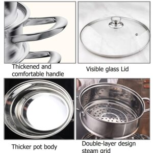 Steamer for Cooking, Food Grade Stainless Steel Steamer Pot, 11 inch Steam Pots with Glass Lid 2-tier for Cooking Vegetables, Seafood, Soups, Stews and Pasta Cooking Tool (28cm)