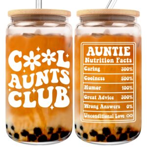 hexmoz aunt gifts from niece, newphew - auntie birthday gifts, cool aunt club, auntie era, best aunt ever, promoted to aunt, new aunt, pregnancy announcement ideas - 16oz glass cup