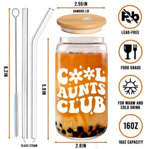 HEXMOZ Aunt Gifts from Niece, Newphew - Auntie Birthday Gifts, Cool Aunt Club, Auntie Era, Best Aunt Ever, Promoted To Aunt, New Aunt, Pregnancy Announcement Ideas - 16oz Glass Cup