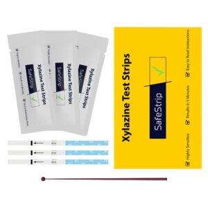 safestrip - xylazine test strips, quick, reliable & easy-to-use drug test kit for home medical testing on pills, powder, urine & residue, 5-pack test strips with scoop