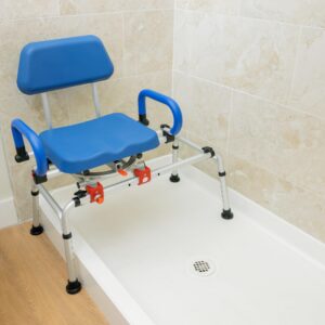 iLIVING ILG-668 Tub Transfer Bench Shower Chair for Inside Shower with Easy Access Swivel Padded Seat and Pivoting Arms, and Adjustable Height for Handicap and Seniors, Blue