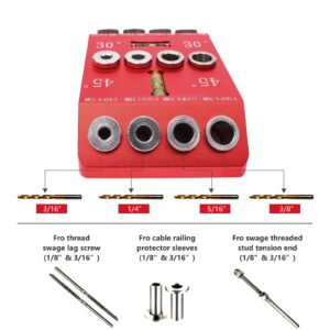 DIRAEEN 30 45 90 Angle Drill Guide Jig with 4 Drill Bits-Portable Drill Guide for Angled Holes and Straight Hole, All Metal Jig for Stairs Handrail, Cable Railing, Deck, Wood Post, Level design