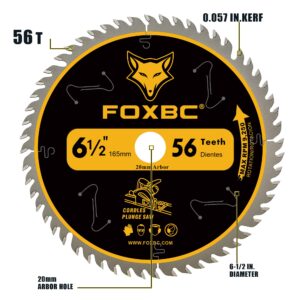 FOXBC 6-1/2" 56T Carbide-Tipped Track Saw Blade Compatible with Makita B-07353 Plunge Circular Saw, Wen CT1065, Compatible with Makita B-57342, Wen BL655 Saw Blade