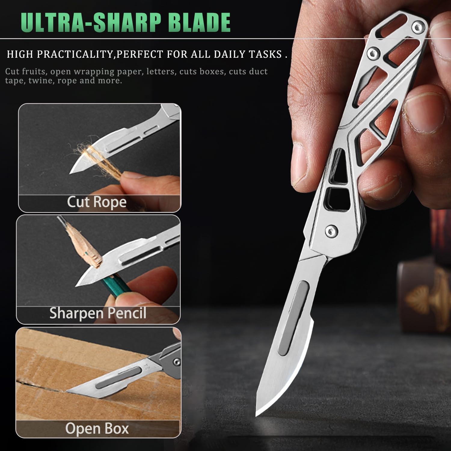 QZL Scalpel Knife, Folding Pocket Knife for Men, Small Keychain Knife, EDC Utility knife, Surgical Knives with 10pcs #24 Replaceable Blades, Razor Knives for Outdoor Skinning