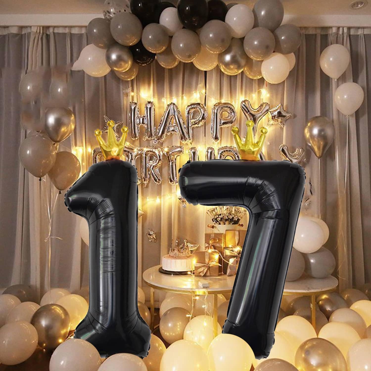 YFHVJTKO 40 Inch Number 27 Black Crown Balloon Set,27th Celebration Decorations for Happy 27th Birthday Party Wedding Bridal Shower Engagement Photo Shoot Anniversary Decoration, Black 27 Balloon