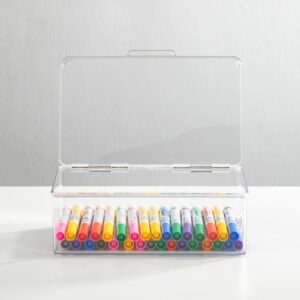 mDesign Plastic Craft Stackable Storage Organizer w/Hinged Lid - Easy-to-Carry Crayon, Bead, Sewing, Hobby Supply Container - Arts and Crafts Organizer Storage Box - Lumiere Collection, 2 Pack, Clear