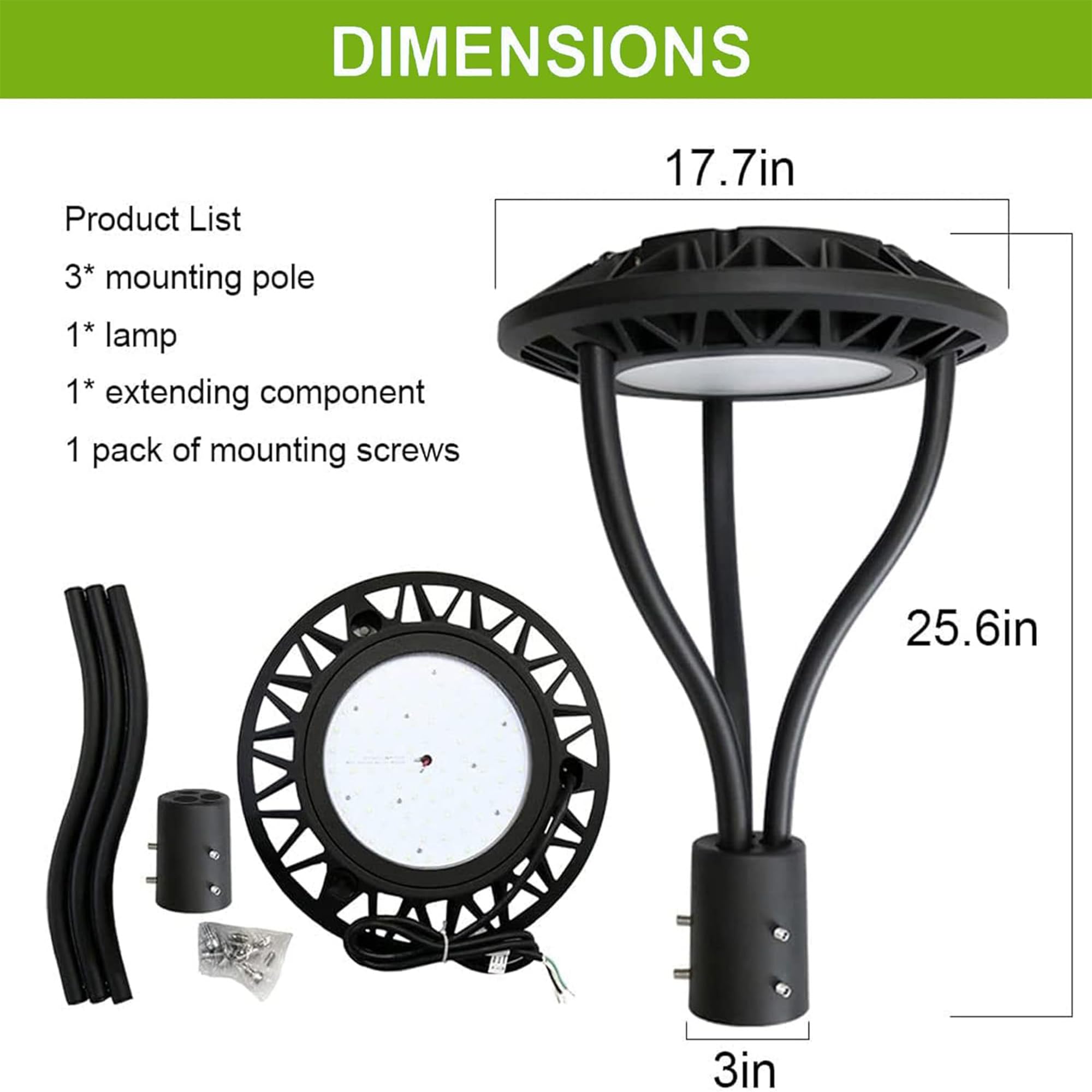 LED Post Top Pole Light with Dusk to Dawn Photocell, 20W/30W/40W/60W Wattage Selectable, 3000K/4000K/5000K CCT Tunable, LED Garden Area Lights for Pathway IP65 Waterproof