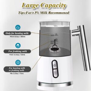 Huogary Milk Frother, Electric Milk Frother and Steamer,Warm and Cold Milk Steamer with Temperature Control, Milk Steamer and Frother for Latte, Coffee, Cappuccino (10.5oz/300ml) (white)