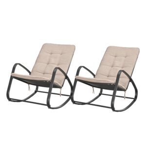 lokatse home outdoor patio rocking chair set of 2 padded seat steel frame, beige