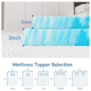 NEWBULIG Mattress Topper Memory Foam, Cooling Gel Infused Mattrespad, Ventilated Bed Cushion for Pressure Relief Back Pain