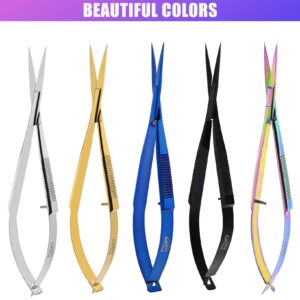 Cross Edge Spring Scissors 5 Inch straight Stainless Steel Precision Eyebrow & Eyelash Shaping & Trimming Scissor, Snips Squeeze Scissors, Embroidery, Knitting Micro Tip Craft Scissors (Black)