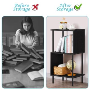 ETELI 3 Tier Small Bookshelf Black Book Shelf for Small Spaces S Shaped Bookcase Organizer for Office, Kids, Living Room Bedroom Home Corner