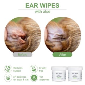 Jear pean Dog Ear Cleaner Wipes, Dog Wipes, Puppy Essentials Dog Ear Wipes for Dogs & Cats Reduce Pet Ear Dirt and Wax Pet Grooming Supplies Aloe Vera│120 Wipes