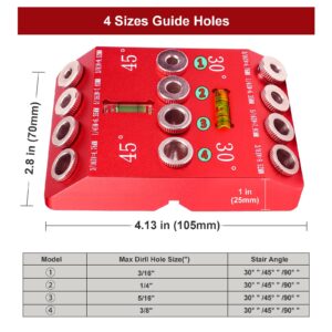 DIRAEEN 30 45 90 Angle Drill Guide Jig with 4 Drill Bits-Portable Drill Guide for Angled Holes and Straight Hole, All Metal Jig for Stairs Handrail, Cable Railing, Deck, Wood Post, Level design