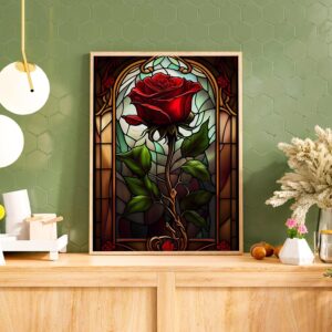 Aestalrcus Rose Diamond Painting Kits for Adults,Rose Diamond Art Kits for Adults,Rose Gem Art Kits for Adults for Home Wall Decor 16x12inch