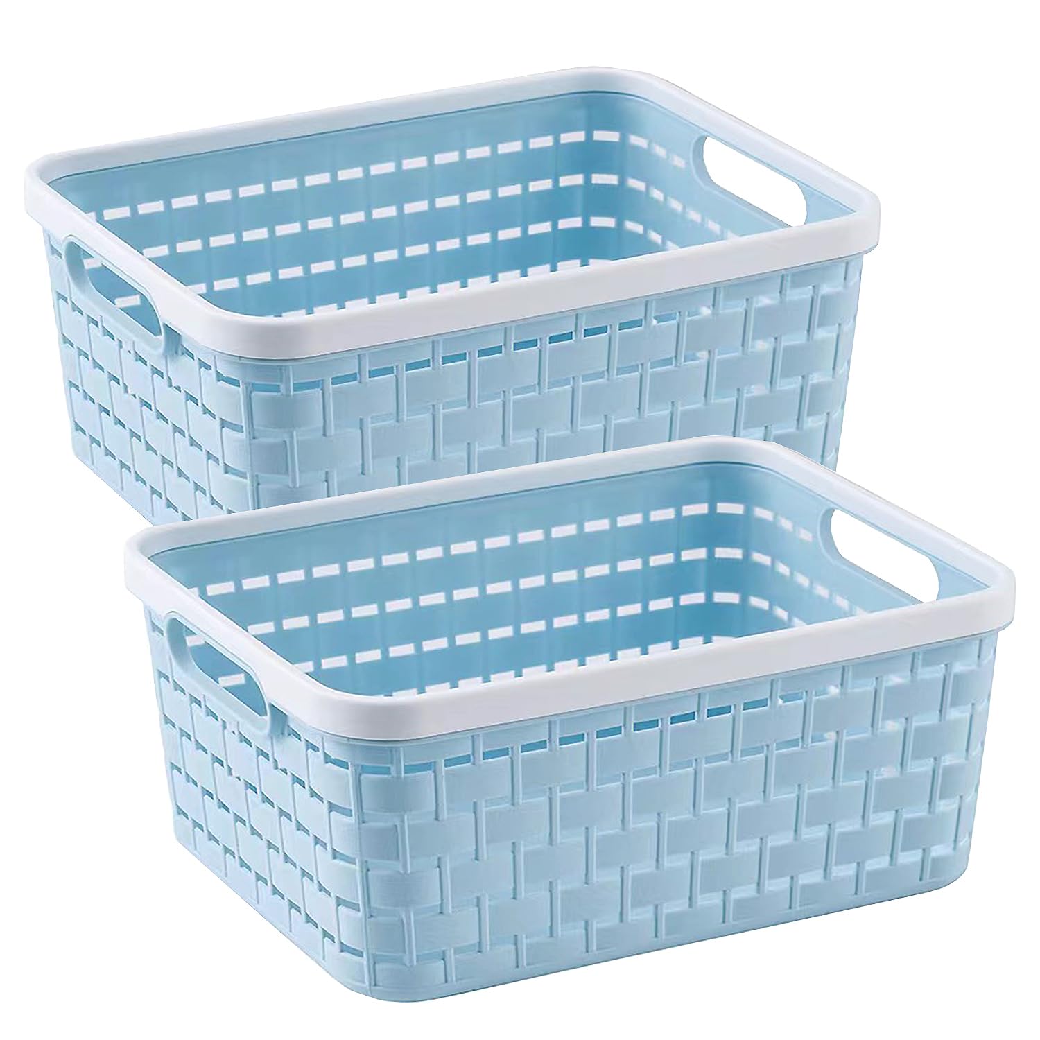 ANNIYA Plastic Storage Bin Baskets, Toilet Paper Basket for Bathroom, Plastic Organizer Shower Caddy with Handles for Living Room (Blue 2 Pack)