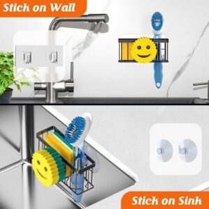 MURLONG Sponge Holder Smiley Face, Sink Caddy for Kitchen Sink, Sink Organizer Sponge Holder with 2 PCS Suction Cups/1 PCS Adhesive Strips, Designed for Sponge, Soap, Dish Brush, Scrubber-Black