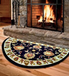 cozy floor mats fireplace hearth rug, low profile, black red, half circle, fire heat resistant mat, half moon shape, non slip kitchen rug, cabin cottage lodge,traditional design (2'2"x 3'3")… (black)