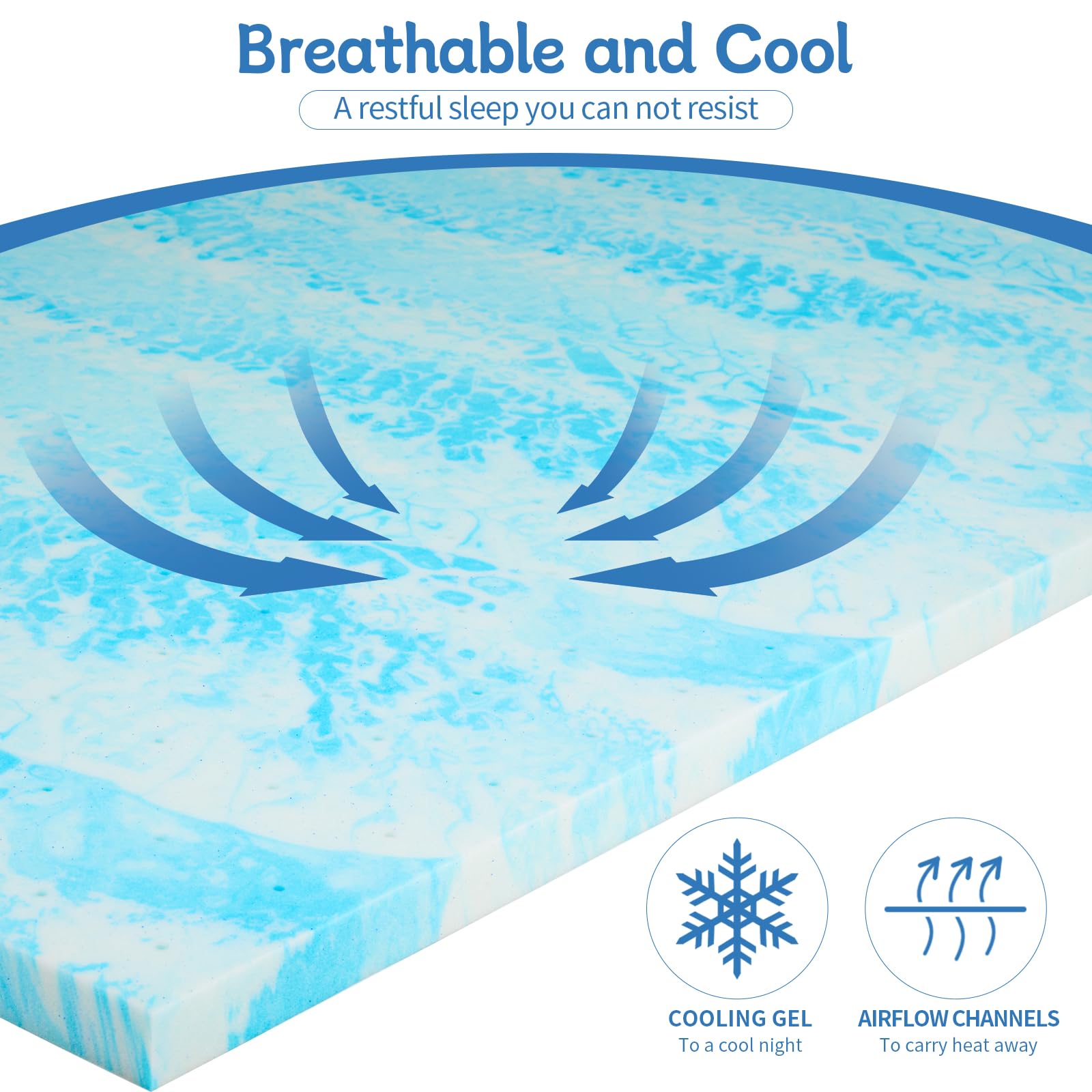 NEWBULIG Mattress Topper Memory Foam, Cooling Gel Infused Mattrespad, Ventilated Bed Cushion for Pressure Relief Back Pain