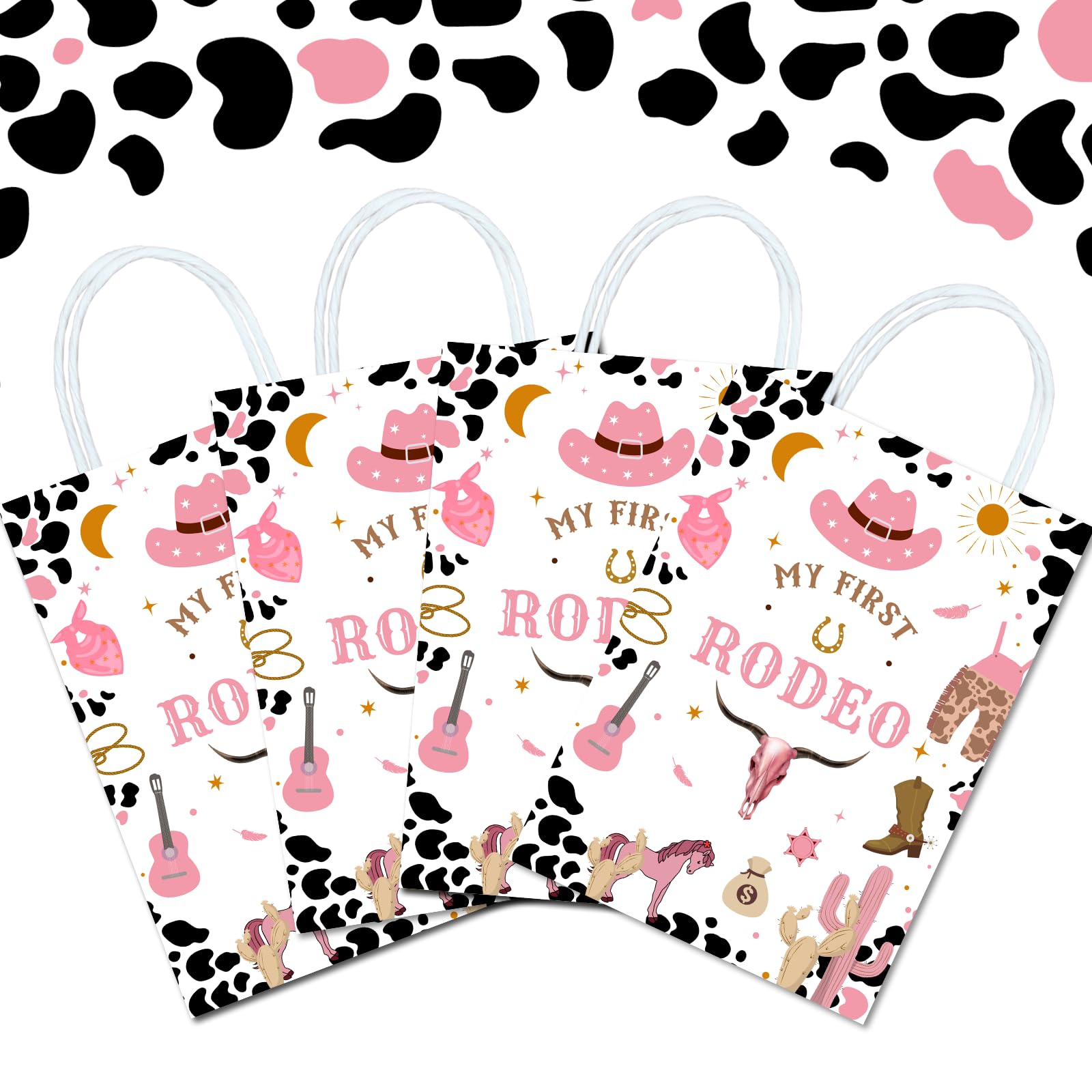 16 Pieces My First Rodeo One Birthday Party Favors Bags,Cowgirl 1st Birthday Gift Snacks Treat Candy Party Favors Bags with Handles for Cowgirl 1st Birthday Party Decorations