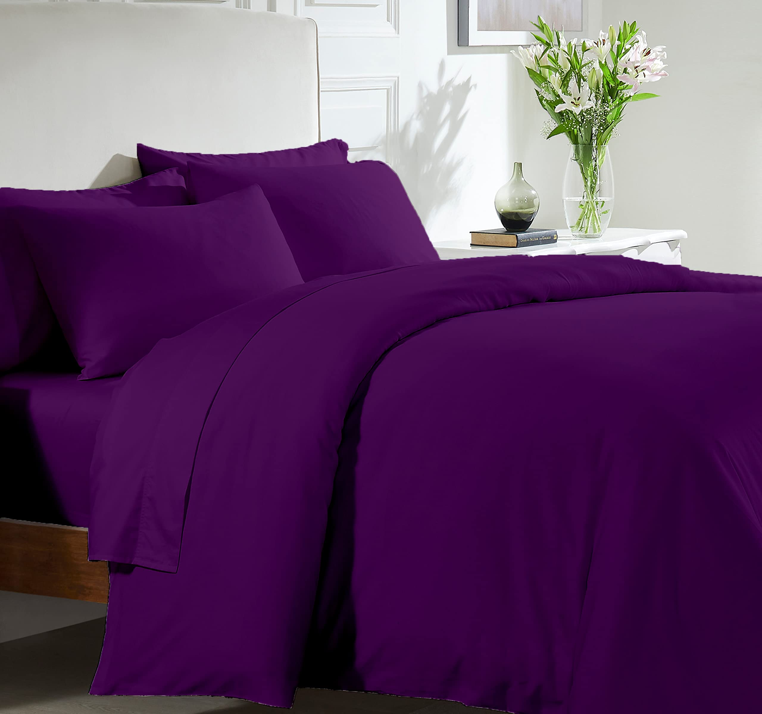 JC BEDDING HOUSE Hidden Zipper Closure Duvet Cover Set 3pc| Full XL Size(88"x92") |Made with Premium Quality Indian Cotton|1000tc|Sateen Weave|Ultra Soft|Corner Ties|Skin Friendly| Purple.