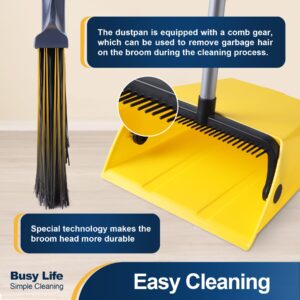 Yocada Heavy Duty Broom and Dustpan Set with Comb Commercial Outdoor Indoor for Courtyard Garage Lobby Mall Market Floor Home Kitchen Room Office Pet Hair Rubbish