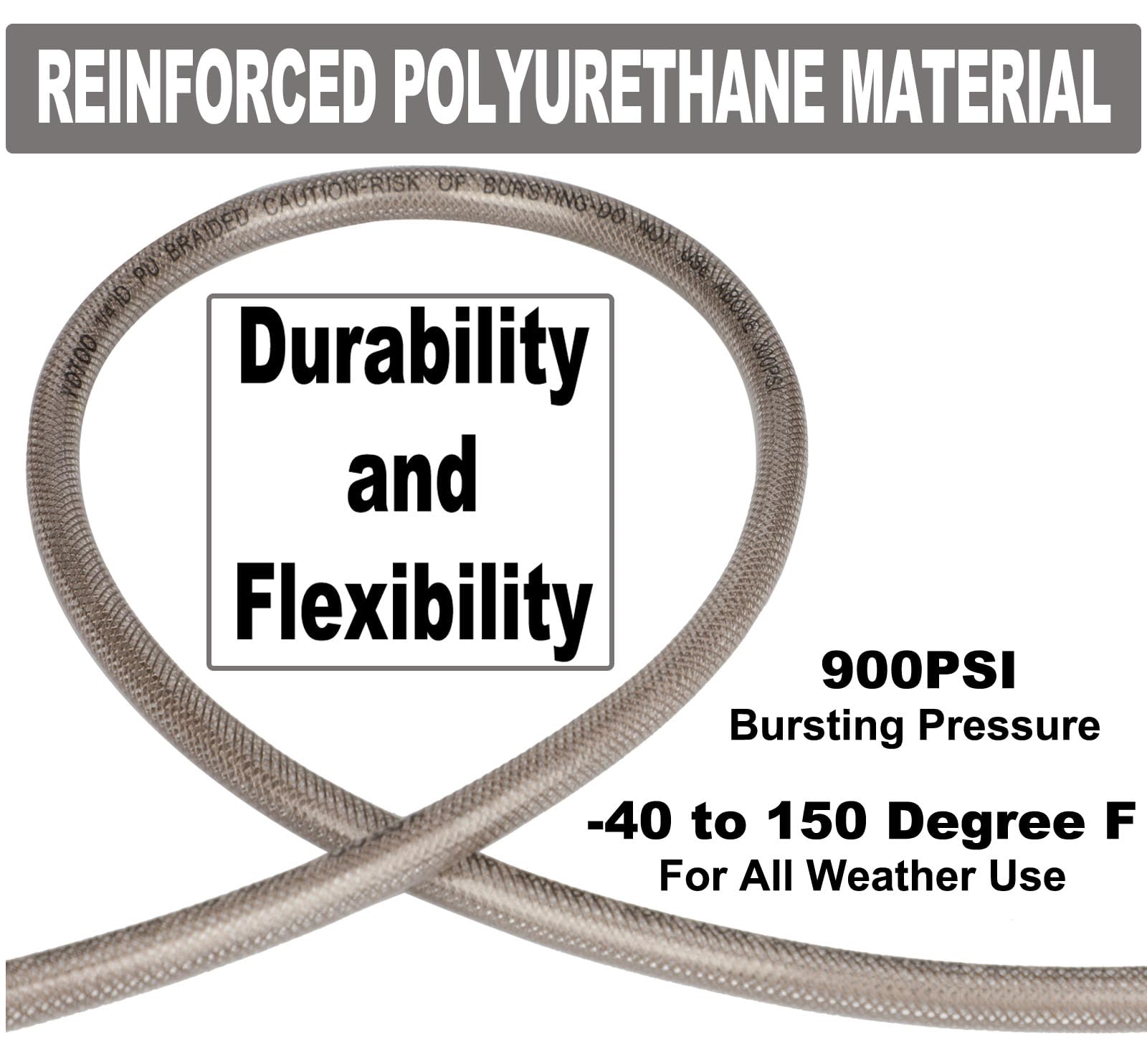 YOTOO Reinforced Polyurethane Air Hose 1/4" Inner Diameter by 100' Long, Flexible, Heavy Duty Air Compressor Hose with Bend Restrictor, 1/4" Swivel Industrial Quick Coupler and Plug, Gray