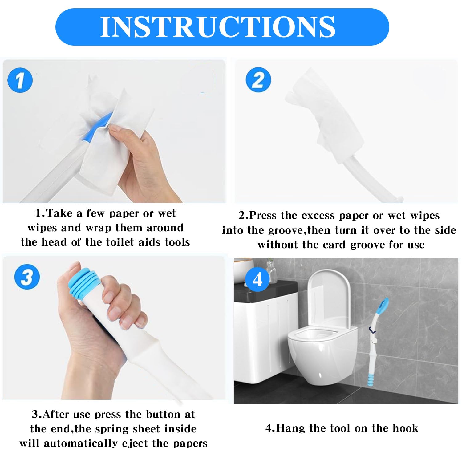 Foldable Toilet Aids for Wiping,15.7"Long Reach Comfort Toilet Wiping Aids Tools,Butt Wiper Self Wipe Assist Toilet Aids Wand,Bathroom Bottom Buddy Wiping Self Assist for Limited Mobility Elderly