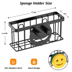 MURLONG Sponge Holder Smiley Face, Sink Caddy for Kitchen Sink, Sink Organizer Sponge Holder with 2 PCS Suction Cups/1 PCS Adhesive Strips, Designed for Sponge, Soap, Dish Brush, Scrubber-Black