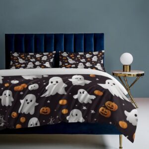 ZGDPBYF Halloween Quilts King Size 3D Cartoon White Ghost Pumpkin Printed Pattern, 3 Piece Quilt Bedding Set,Coverlet Set for All Season -1 Duvet Cover & 2 Pillowcases(No Comforter) 102"X92"