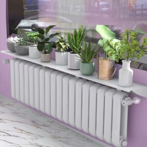 AHDFY White Radiator Shelf,Radiator Shelves,Radiator Floating Shelf,Storage Shelf Vertical Slats,Dustproof Heater Cover,No Drilling Required with Easy to Fit Bracket for Home Office,170cm