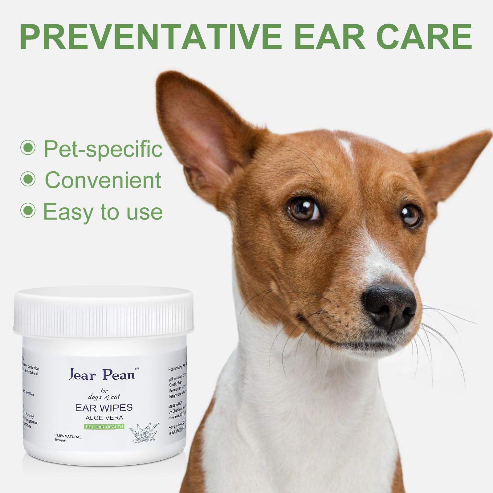 Jear pean Dog Ear Cleaner Wipes, Dog Wipes, Puppy Essentials Dog Ear Wipes for Dogs & Cats Reduce Pet Ear Dirt and Wax Pet Grooming Supplies Aloe Vera│120 Wipes