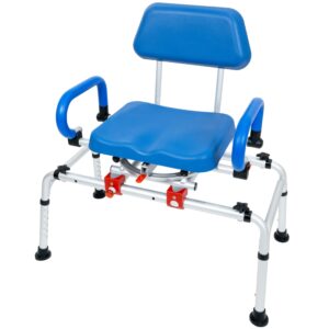 iliving ilg-668 tub transfer bench shower chair for inside shower with easy access swivel padded seat and pivoting arms, and adjustable height for handicap and seniors, blue