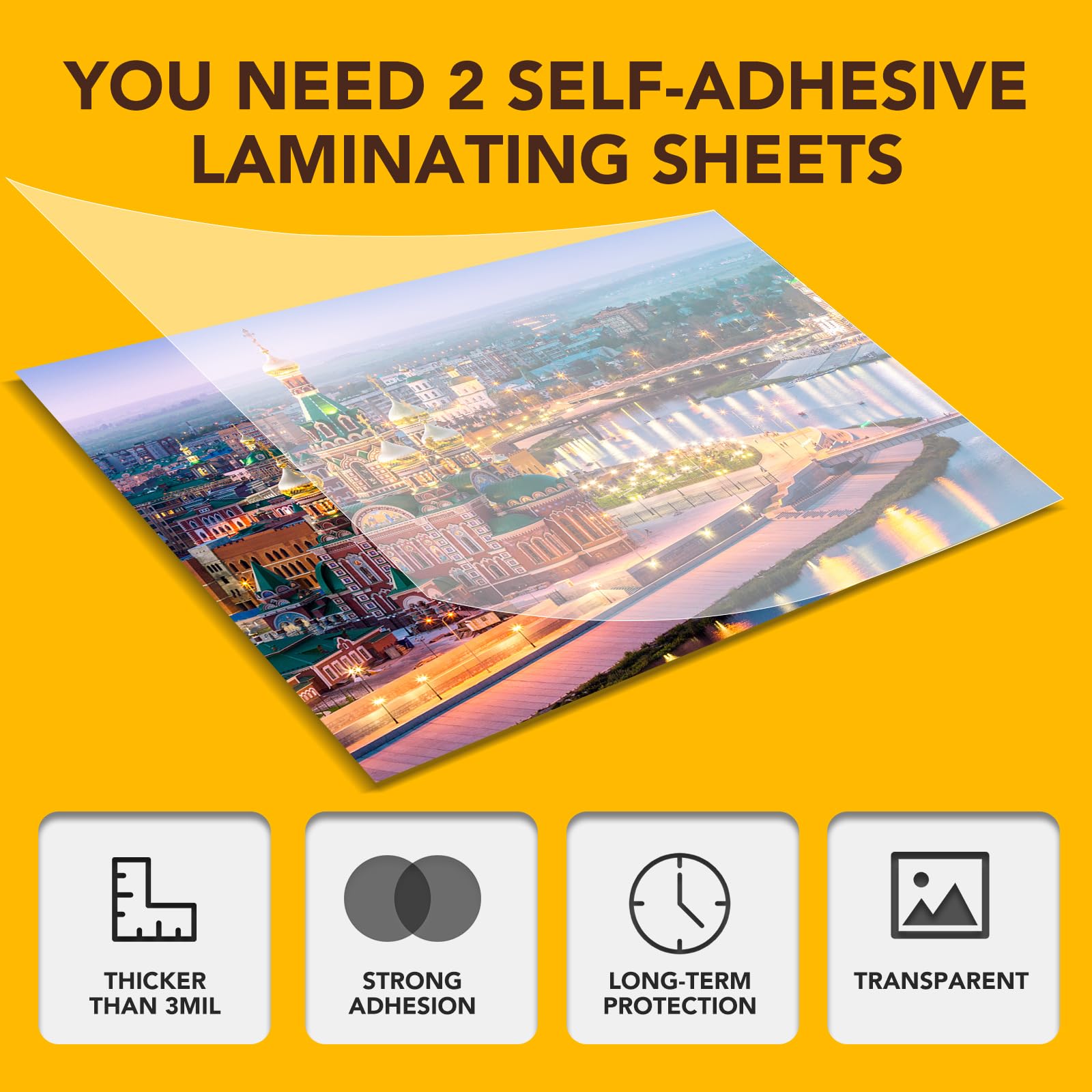 25 Pack Self Adhesive Laminating Sheets, 9 X 12 Inch, Clear Sticker Laminate Sheets Waterproof for Documents, Photos, No Machine Needed Heatless Durable