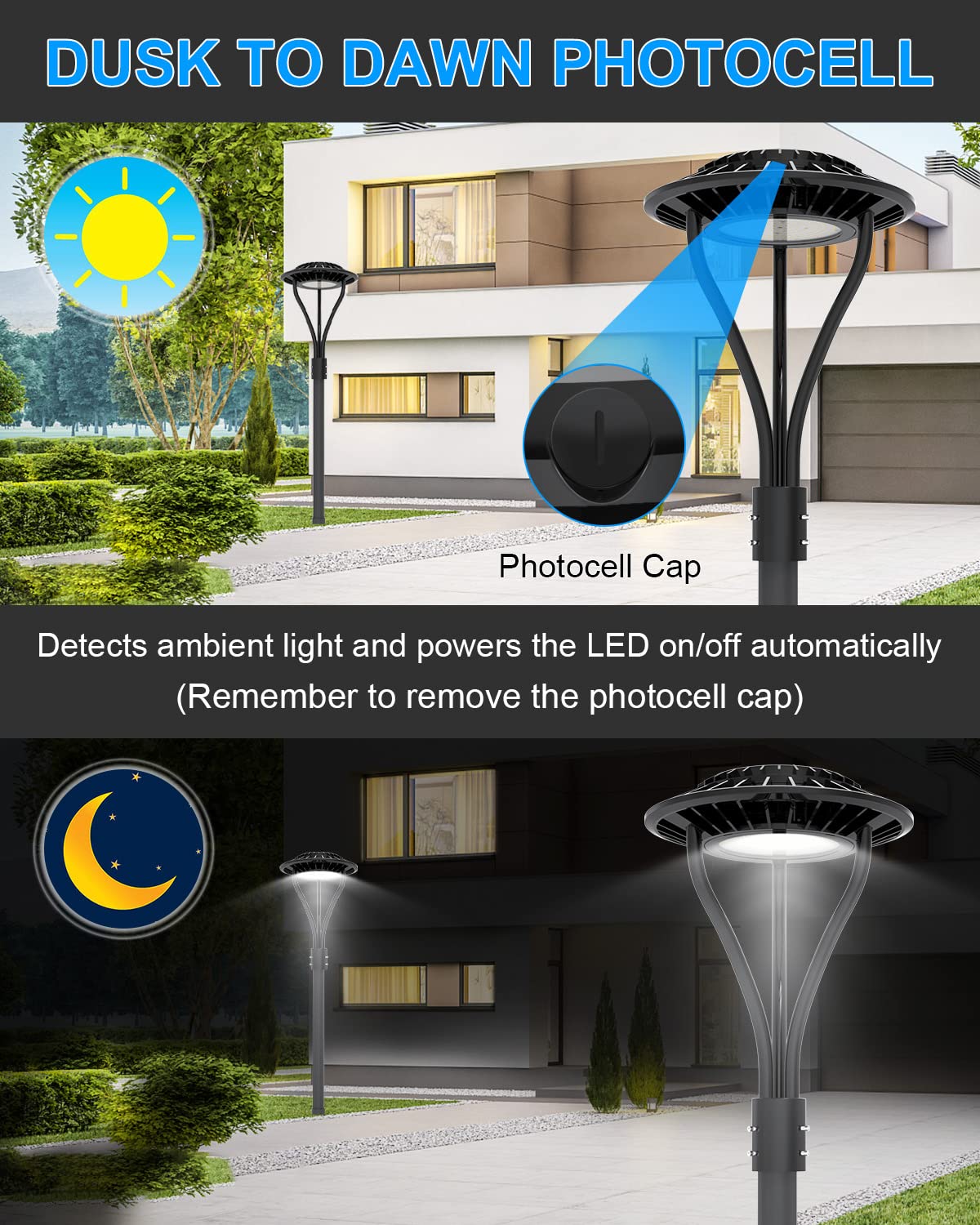 ADUB LED Post Top Light 100W 14,000LM, ETL Listed LED Post Lights Outdoor, 300W LED Flood Light ETL Listed, 42,000LM