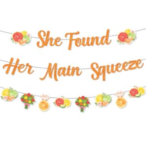 she found her main squeeze banner garland, lemon bridal shower party decoration glitter citrus theme banner garland for citrus lemonade orange summer fruit theme bachelorette wedding engagement party