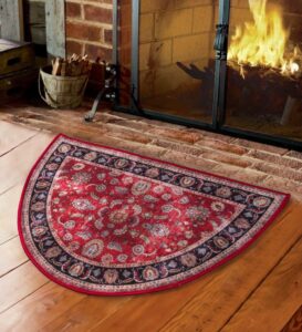 cozy floor mats hearth rug, low profile, 26"x 39" fireplace red, half circle, fire resistant mat, classic design, floral, half moon shape, non slip kitchen rug, cabin cottage lodge, 2'2"x 3'3"