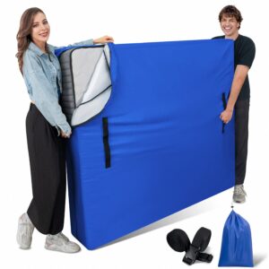 full mattress bag for moving storage protector, waterproof reusable mattress cover with heavy duty 8 handles water resistant zipper closure and 2 adjustable straps, blue