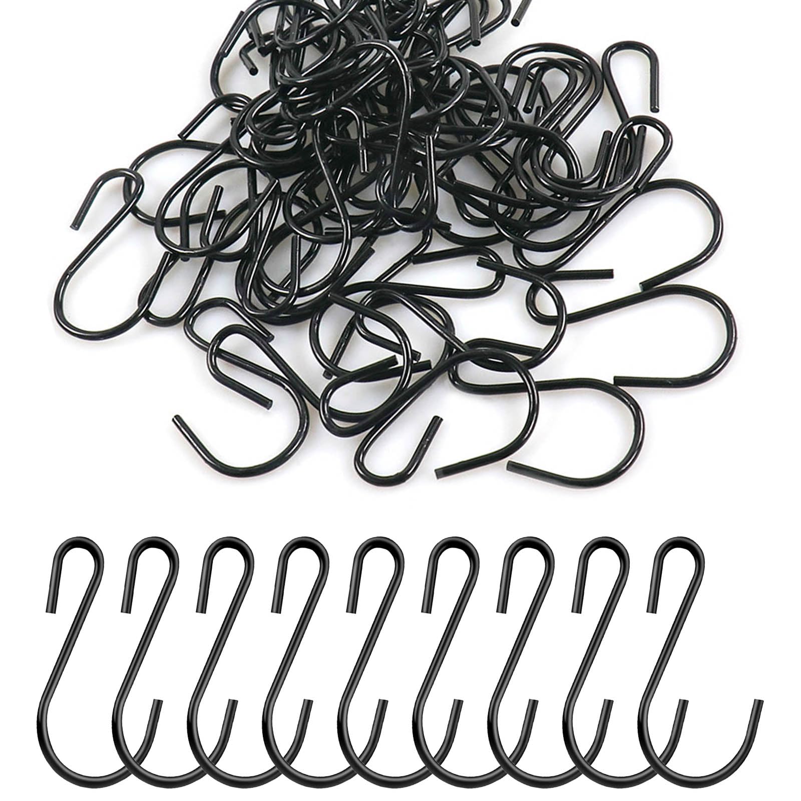 50 Pack S Hooks for Hanging Plants, 1.73 Inch Small Black S Hooks, Heavy Duty Mini S Hooks, Ornament Hooks for Hanging Jewelry, Plants Decorations, Key chains, Necklaces, Lights, Crafts